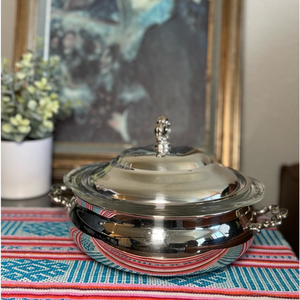 Vintage Gorham Silverplated Serving Fish with PYREX Glass Casserole Dish